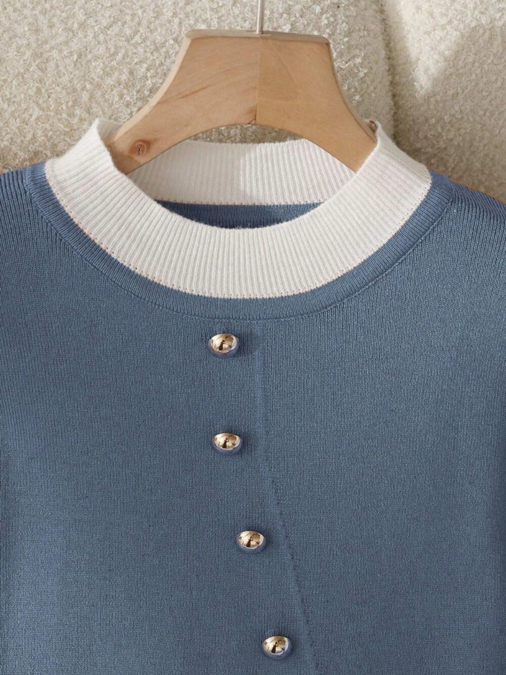 Blue Casual Women's Elegant Color Block Pleated Sweater - Picture 3 of 6